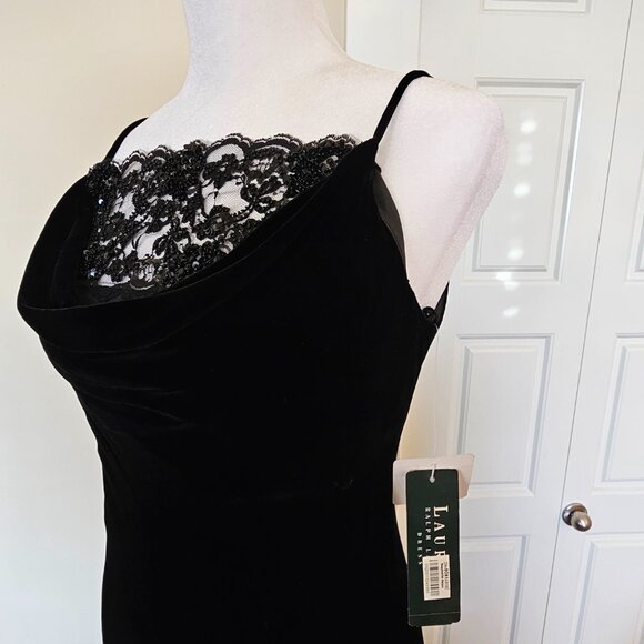Lauren Ralph Lauren Black Velvet Lace Beaded Gown Dress Size 4 NWT Y2K - Picture 5 of 7